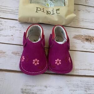 Baby Walker Shoes in Magenta with Floral Embroidery
